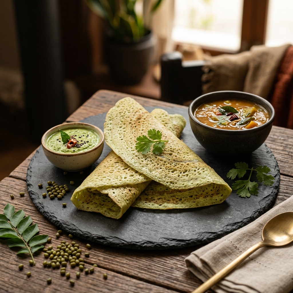 PROSA Protein Dosa — naturally green from protein-rich batter, 6g protein per dosa